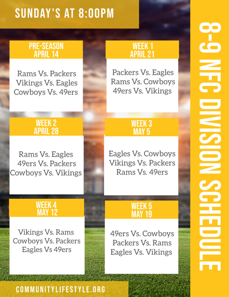 8-9 NFL Division Schedule Flyer