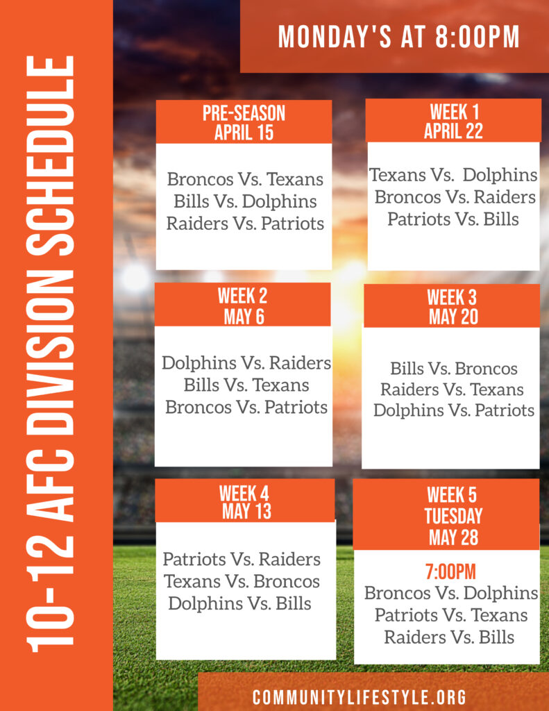 10-12 AFC Division Schedule Flyer